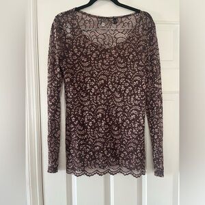 BKE Boutique women’s large black lace shirt